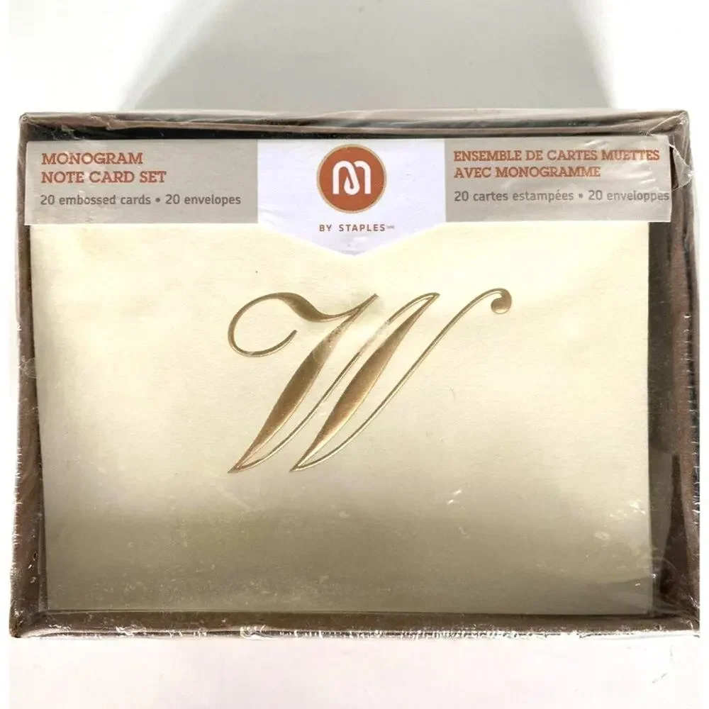 Monogram W Blank Note Cards with Envelopes Set of 20